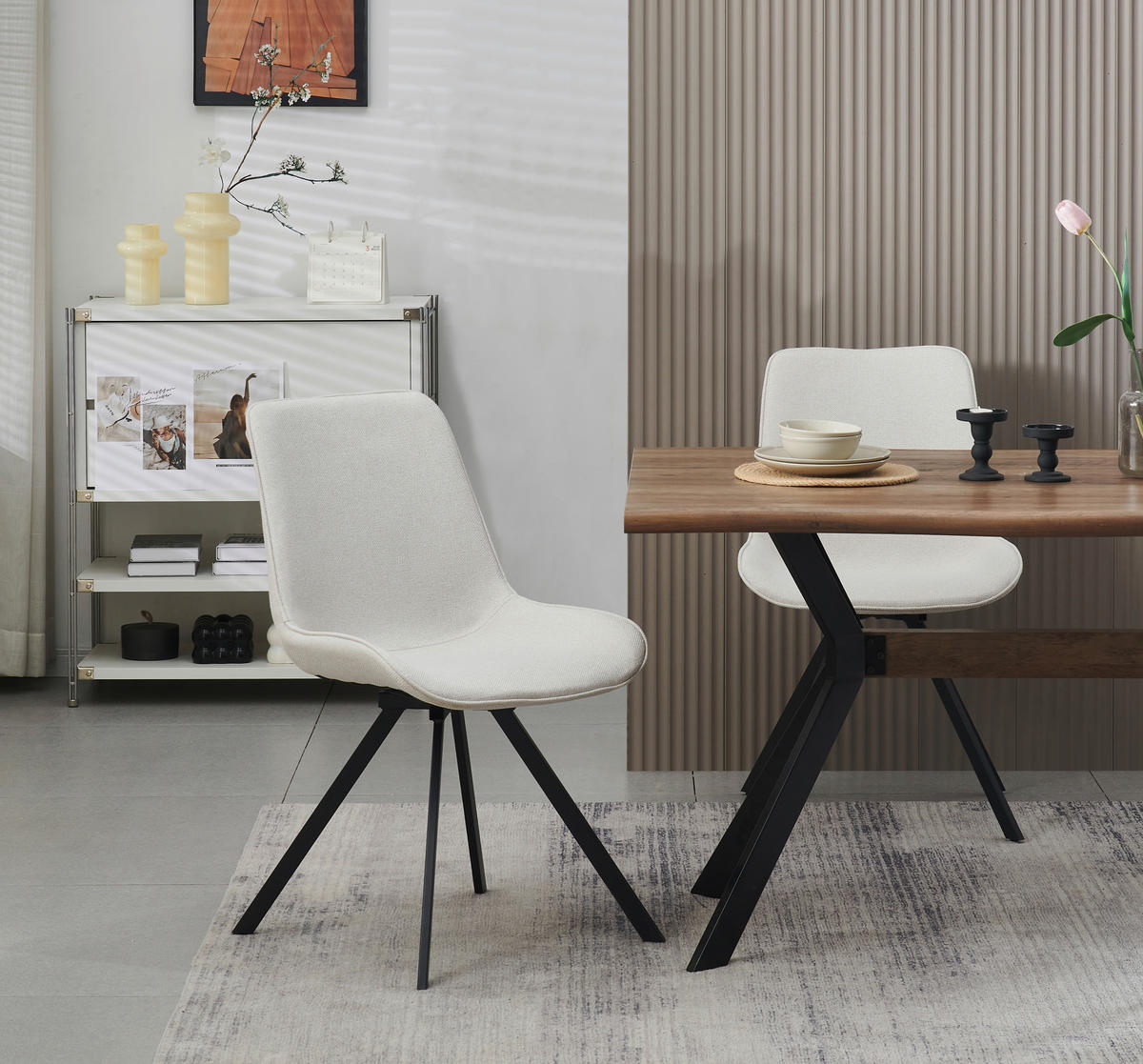 Drehstuhl EMILIA, 2er Set creme schwarz Webstoff B/H/T: ca. 52x85x61 cm EMILIA, 2er Set - creme/schwarz (52,00/85,00/61,00cm) - xonox.home