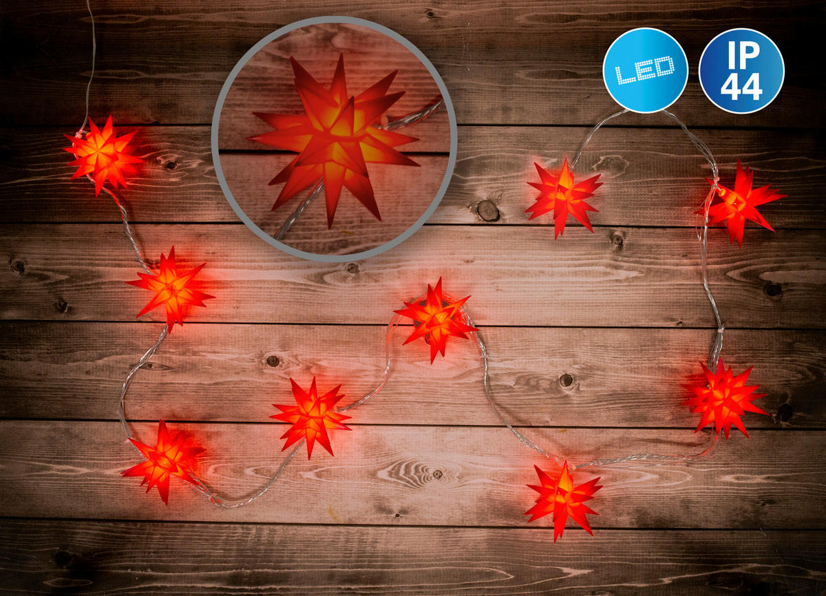 Näve Leuchten LED-Lichterkette LED Lichterkette 3D-STERNE - rot (9,00/10,50/740,00cm) - Näve Leuchten