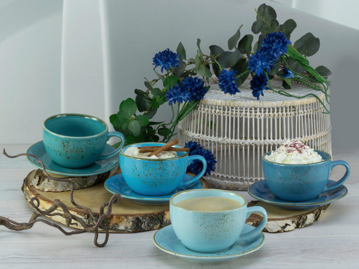 CreaTable Cappuccinotassen-Set Nature Collection AQUA blau Steinzeug 8 tlg. Nature Collection AQUA - blau - CreaTable