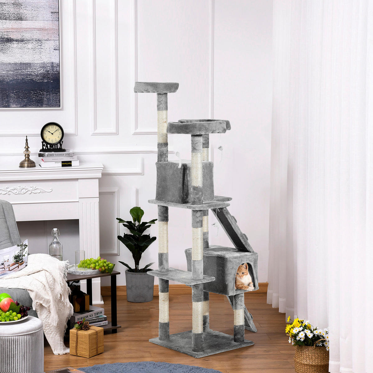 PawHut Katzenbaum grau Polyester B/H/L: ca. 50x170x50 cm Katzenbaum - grau (50,00/50,00/170,00cm) - PawHut