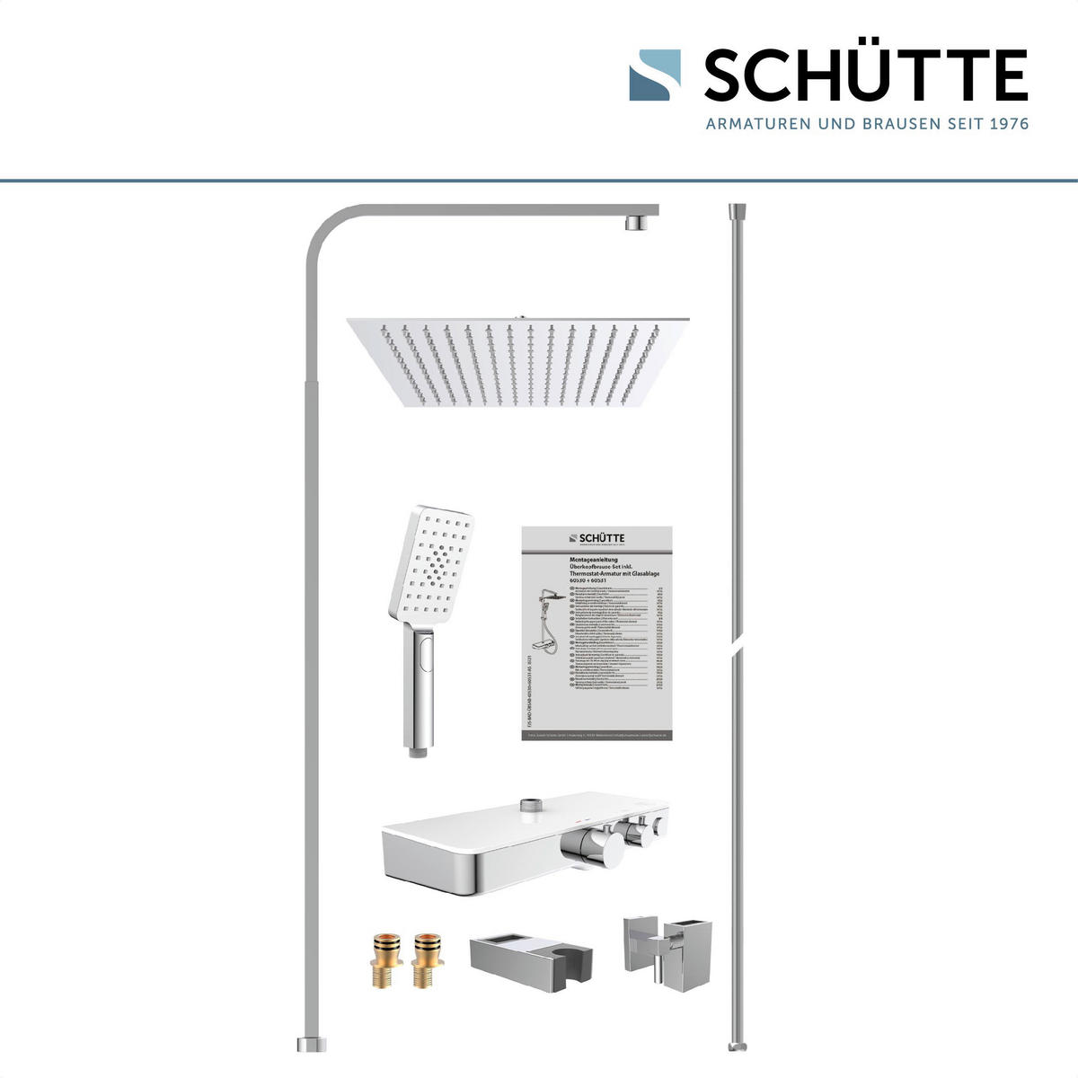 Überkopf-Brauseset mit Thermostatarmatur OCEAN Chrom B/H/T: ca. 47x88,5x10,6 cm OCEAN - weiß/Chrom (47,00/88,50/10,60cm) - SCHÜTTE