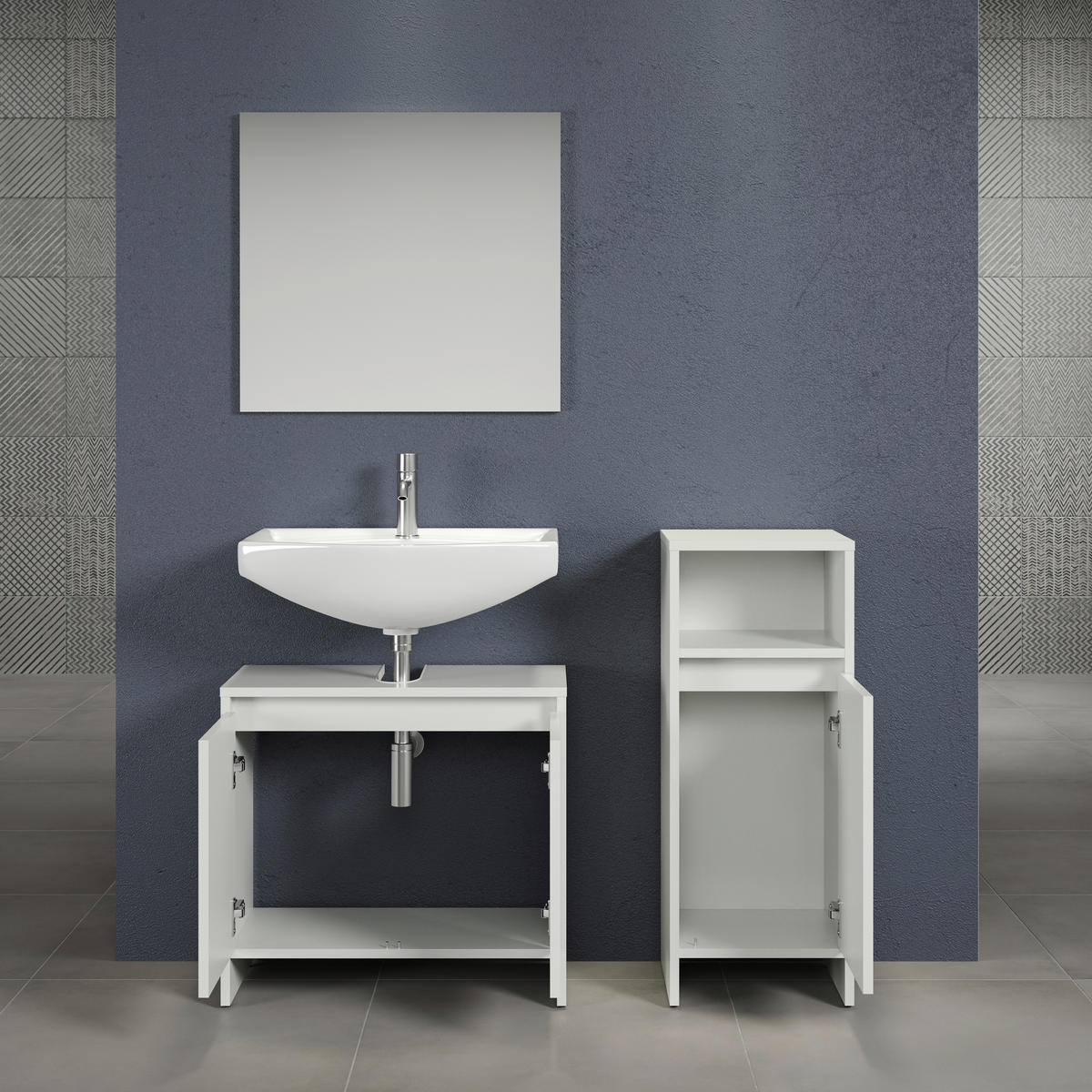 Badezimmer-Set Basix weiß matt grau B/H/T: ca. 107x164x28 cm Basix - weiß/grau (107,00/164,00/28,00cm) - Trendteam