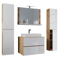Waschplatz 5tlg-Lendas Eiche Honig Nachbildung weiß weiß B/H/T: ca. 60x52x52 cm 5tlg-Lendas - Eiche/weiß (60,00/52,00/52,00cm) - VCM Möbel