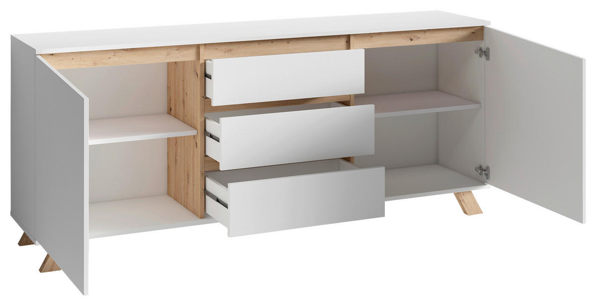 Sideboard VALENTIN weiß Eiche Nachbildung B/H/T: ca. 180x80x38 cm VALENTIN - Eiche/weiß (180,00/80,00/38,00cm) - byLIVING