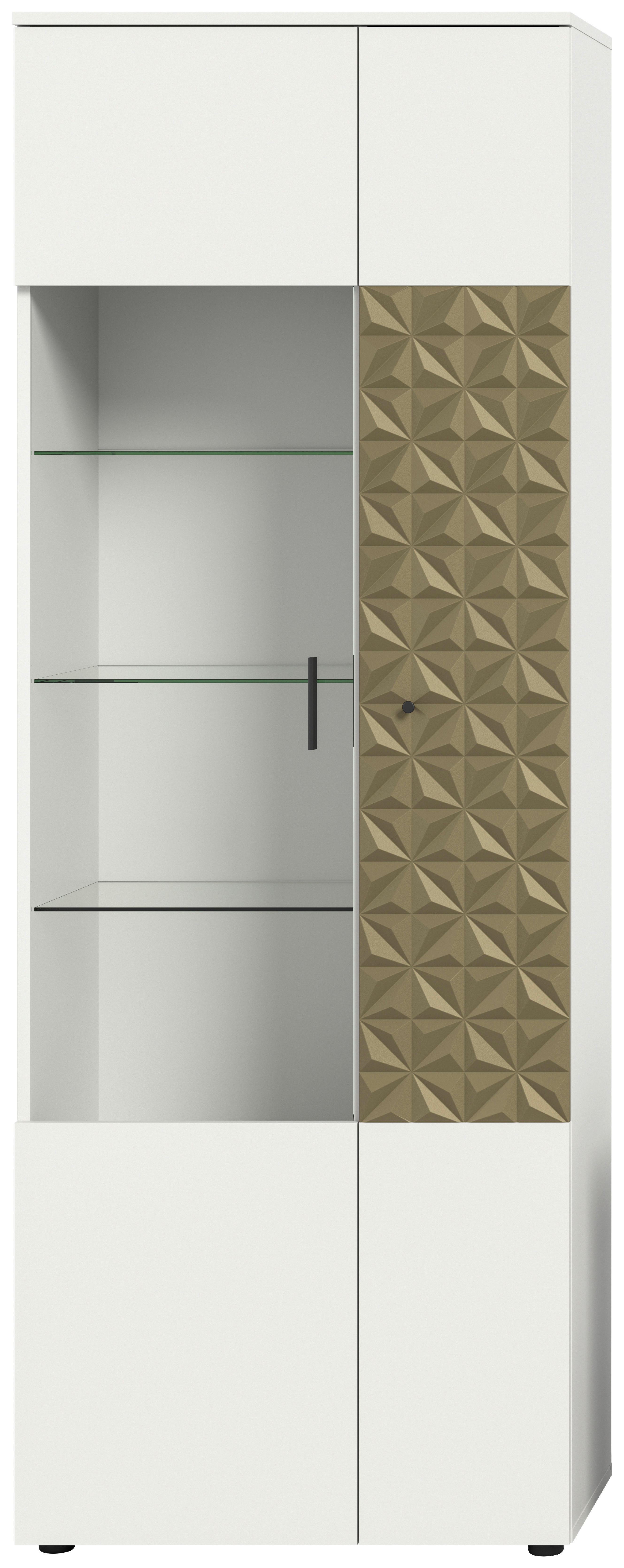 Vitrinenschrank Prisma weiß gold Optik B/H/T: ca. 70x195x37 cm Prisma - gold/weiß (70,00/195,00/37,00cm)