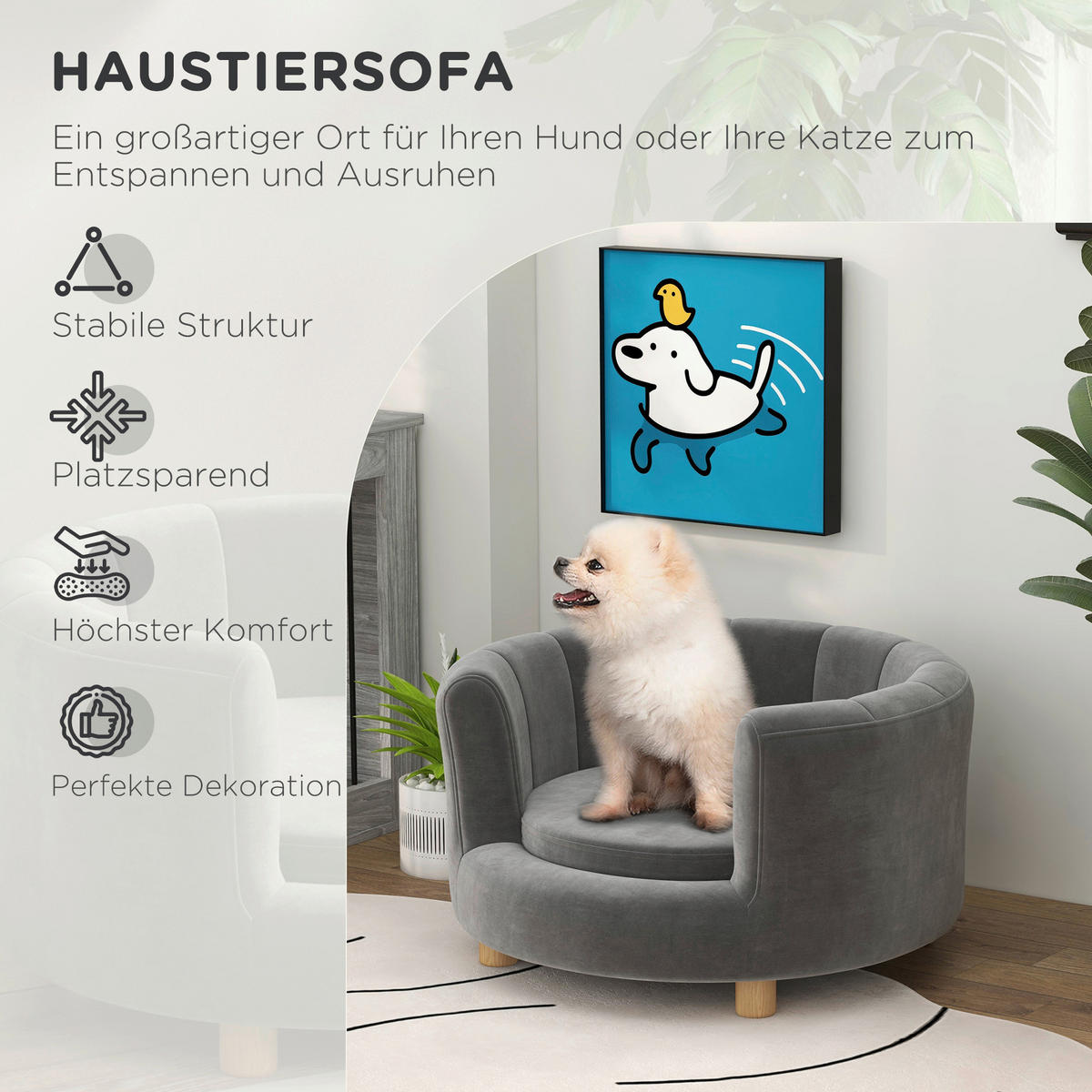 PawHut Hundesofa grau Polyester B/H/L: ca. 64x37x65 cm Hundesofa - grau (65,00/64,00/37,00cm) - PawHut