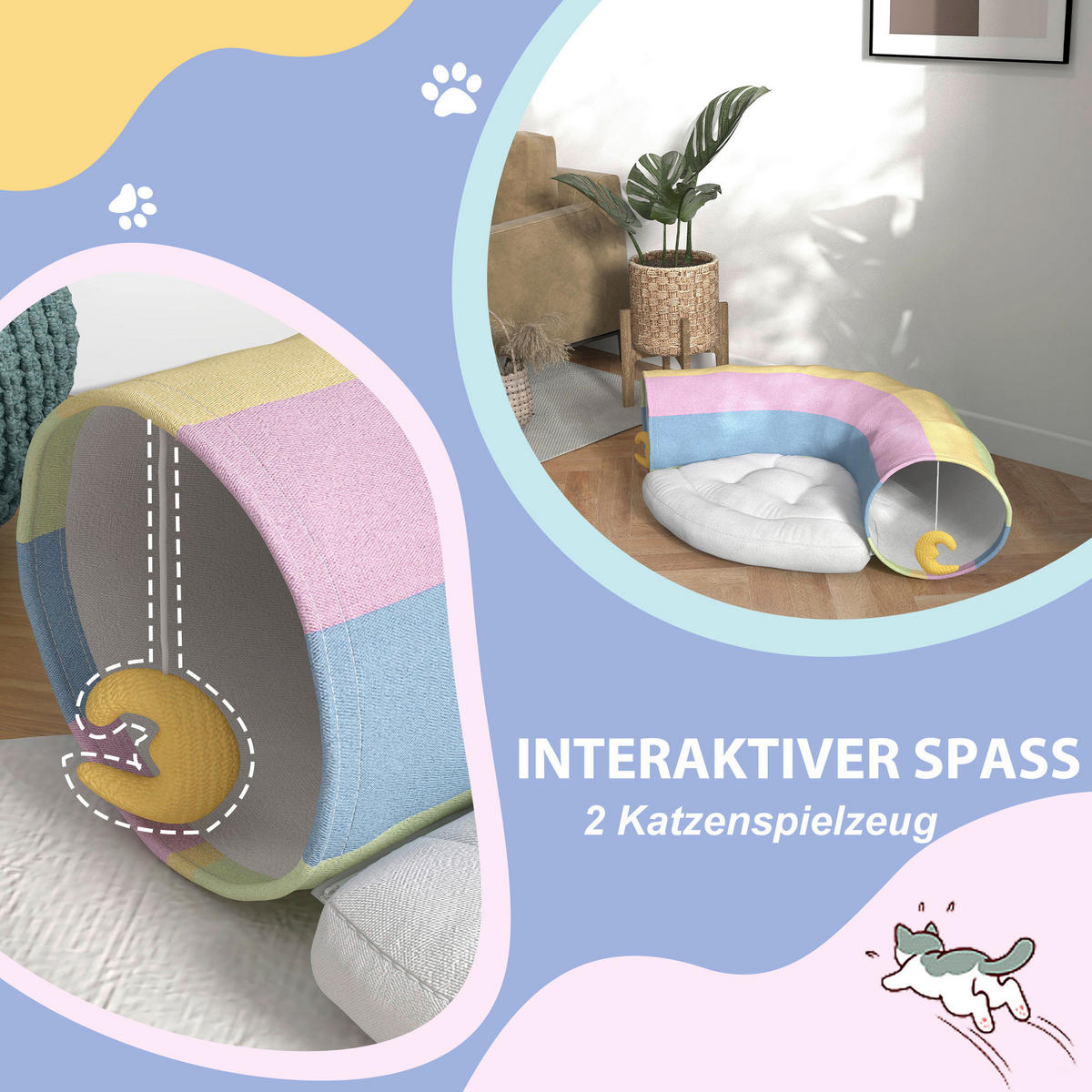 PawHut Katzen-Zubehör bunt Polypropylen B/H/L: ca. 65x105x28 cm Katzentunnel - bunt (28,00/65,00/105,00cm) - PawHut