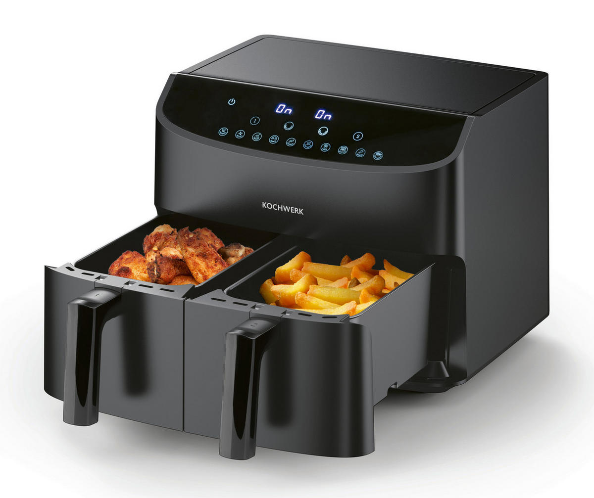 Kochwerk Heißluftfritteuse schwarz Metall B/H/L: ca. 36x31x39 cm ca. 3,5 l Doppel-Heißluftfritteuse 13186 - schwarz (39,00/36,00/31,00cm) - Kochwerk