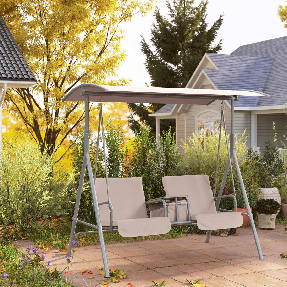 Outsunny Hollywoodschaukel beige Metall B/H/L: ca. 112x165x175 cm Hollywoodschaukel - beige (175,00/112,00/165,00cm) - Outsunny