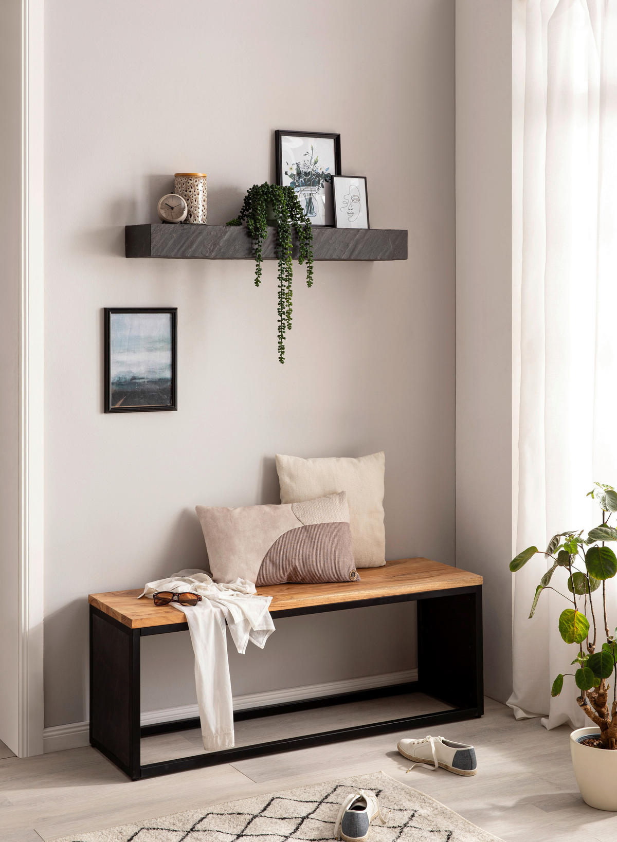 Wandregal grau B/H/T: ca. 90x10x20 cm Wandregal - grau (90,00/10,00/20,00cm) - Wohnling