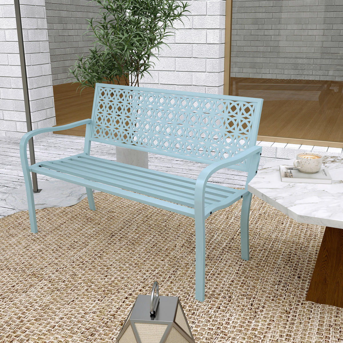 Outsunny Gartenbank blau Stahl B/H/L: ca. 63x85x127 cm Gartenbank - blau (127,00/63,00/85,00cm) - Outsunny
