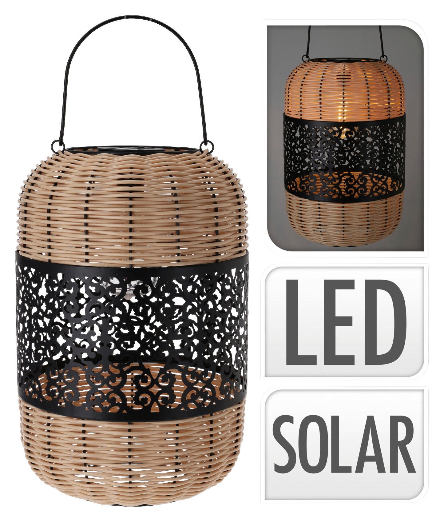 Solarlaterne schwarz natur Metall B/H: ca. 24x36 cm Solarlaterne - natur/schwarz (24,00/36,00cm)