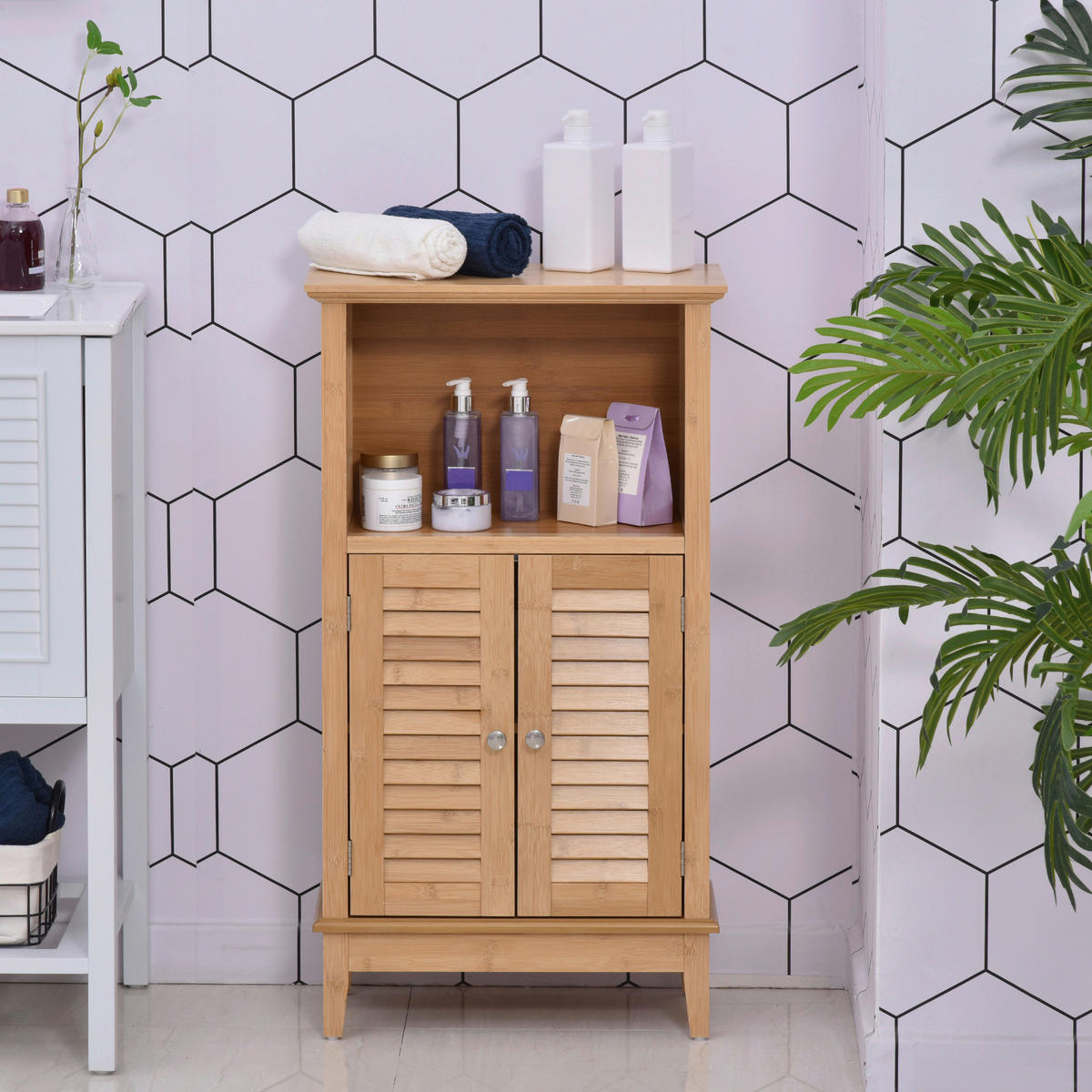 Badezimmerschrank natur Bambus B/H/L: ca. 26x92x50 cm Badezimmerschrank - natur (50,00/26,00/92,00cm) - HOMCOM
