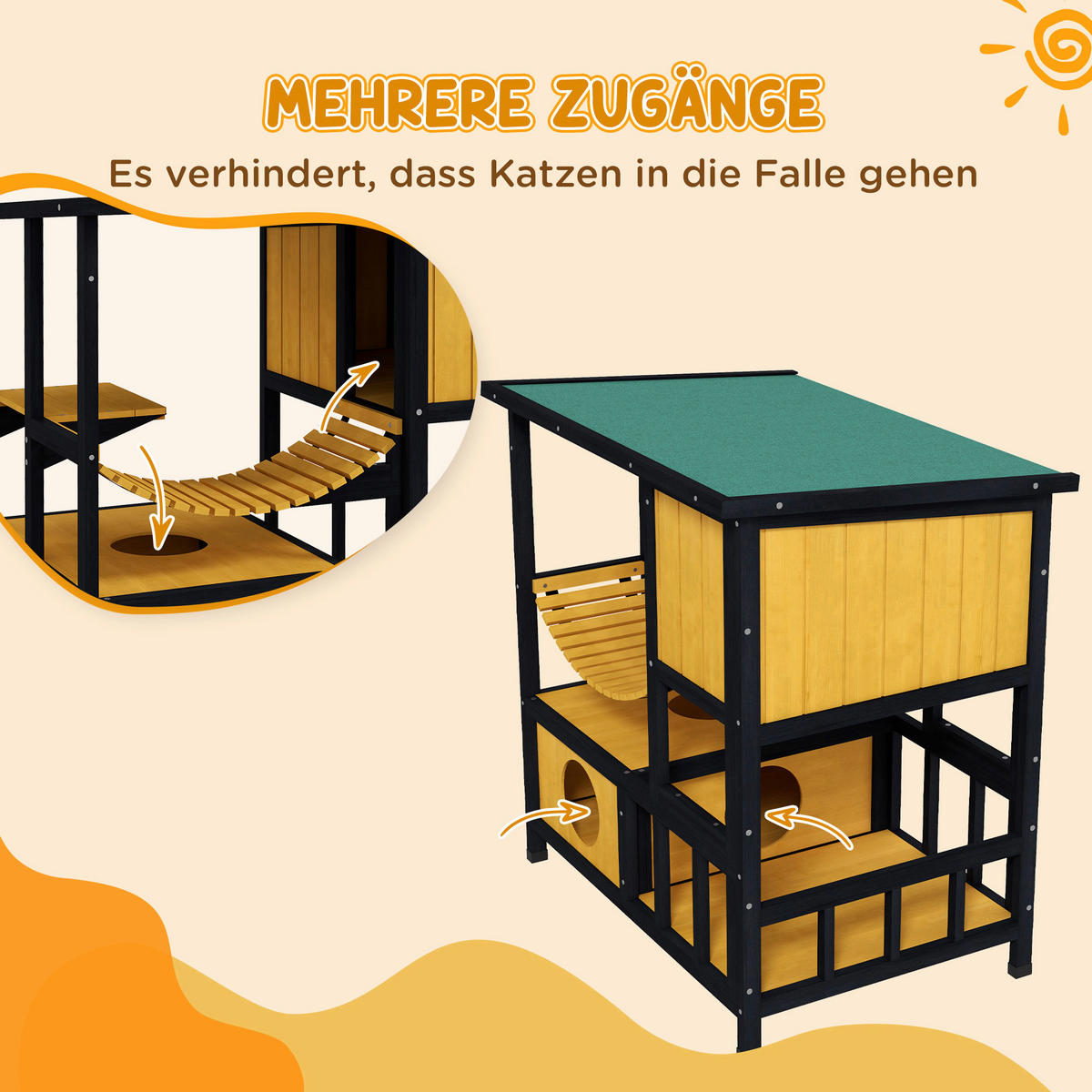 PawHut Katzen-Zubehör schwarz Polypropylen B/H/L: ca. 60x84,5x88 cm Katzenhaus - gelb/schwarz (88,00/60,00/84,50cm) - PawHut