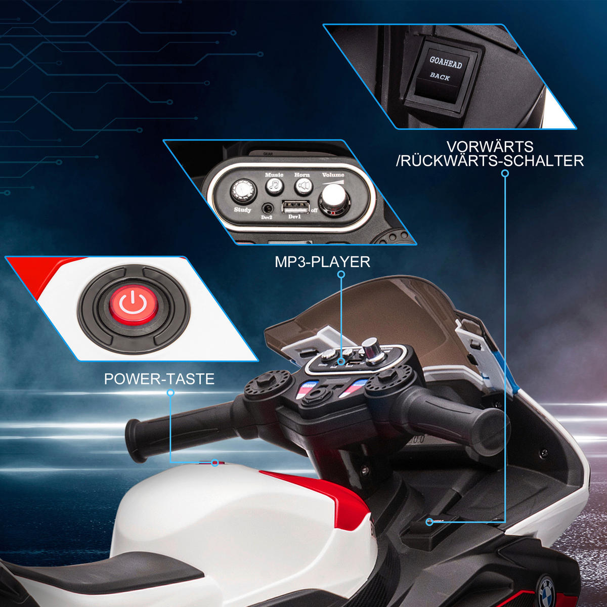 HOMCOM Kinder-Elektromotorrad rot B/H/L: ca. 42x54x82,5 cm Kinder-Elektromotorrad - rot (82,50/42,00/54,00cm) - HOMCOM