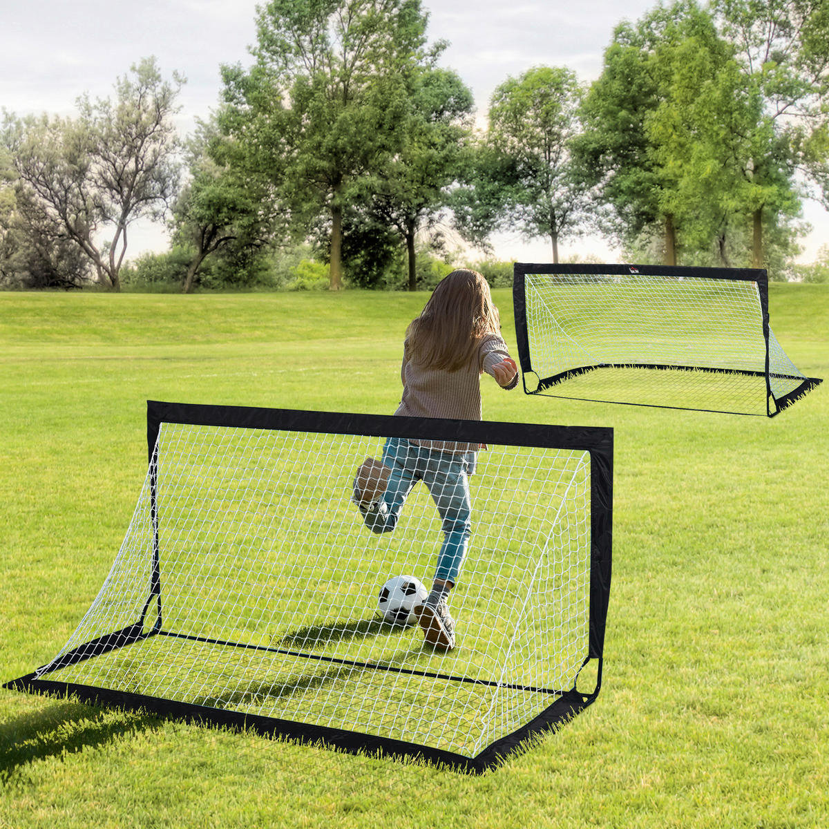 HOMCOM Fußballtor schwarz B/H/T: ca. 90x89x86 cm Fußballtor im 2er Set - weiß/schwarz (90,00/89,00/86,00cm) - HOMCOM