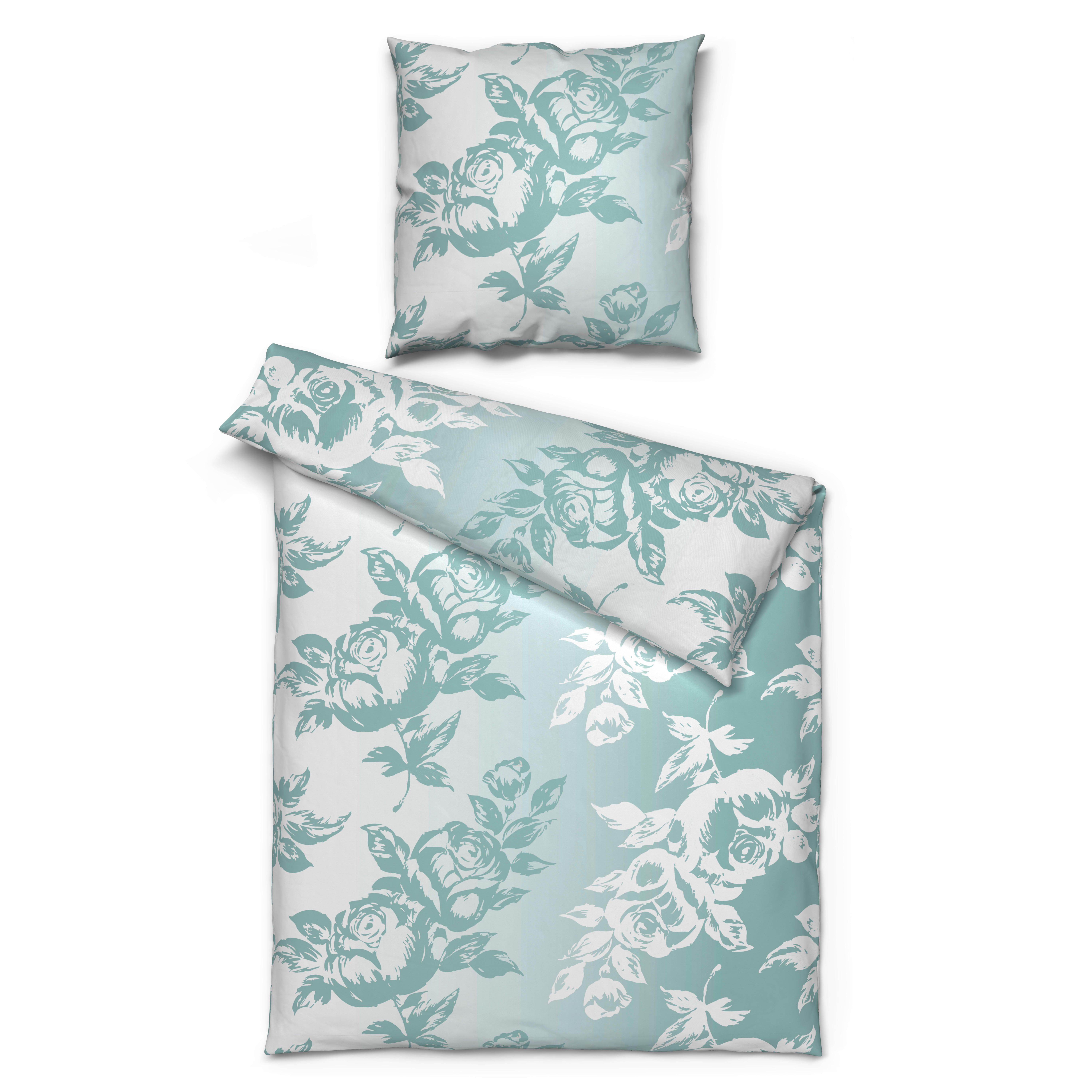 Microfaser Bettwäsche Fleece Bettwäsche_Fleece Rosen - mint/weiß (135,00/200,00cm)