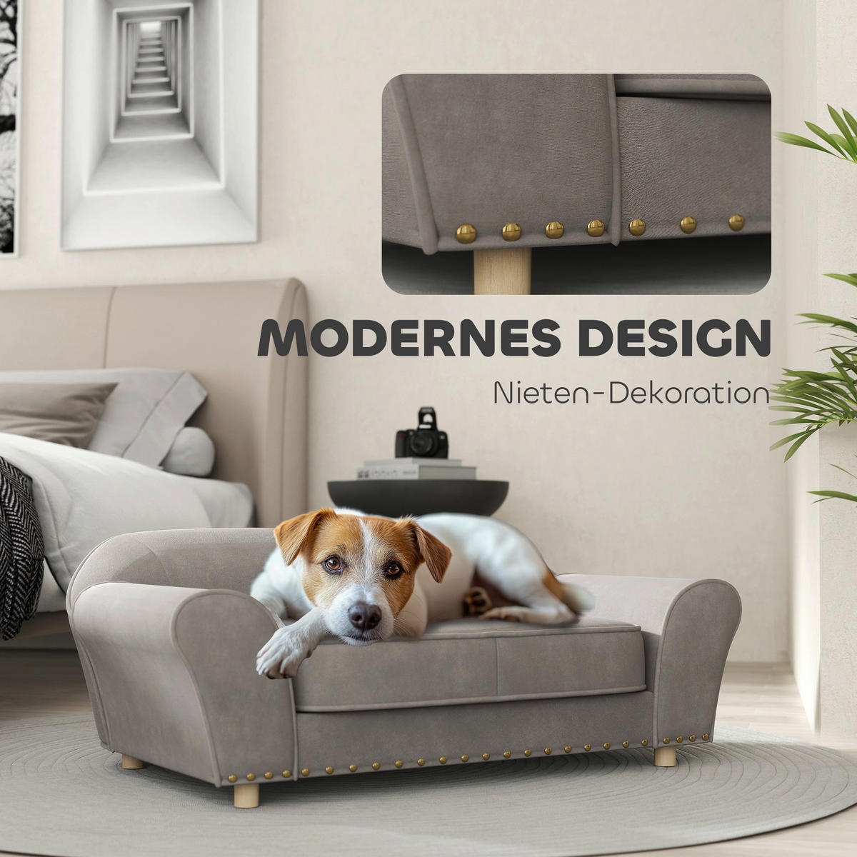 PawHut Hundesofa grau Schaumstoff B/H/L: ca. 52,5x33x86,5 cm Hundesofa - grau (86,50/52,50/33,00cm) - PawHut
