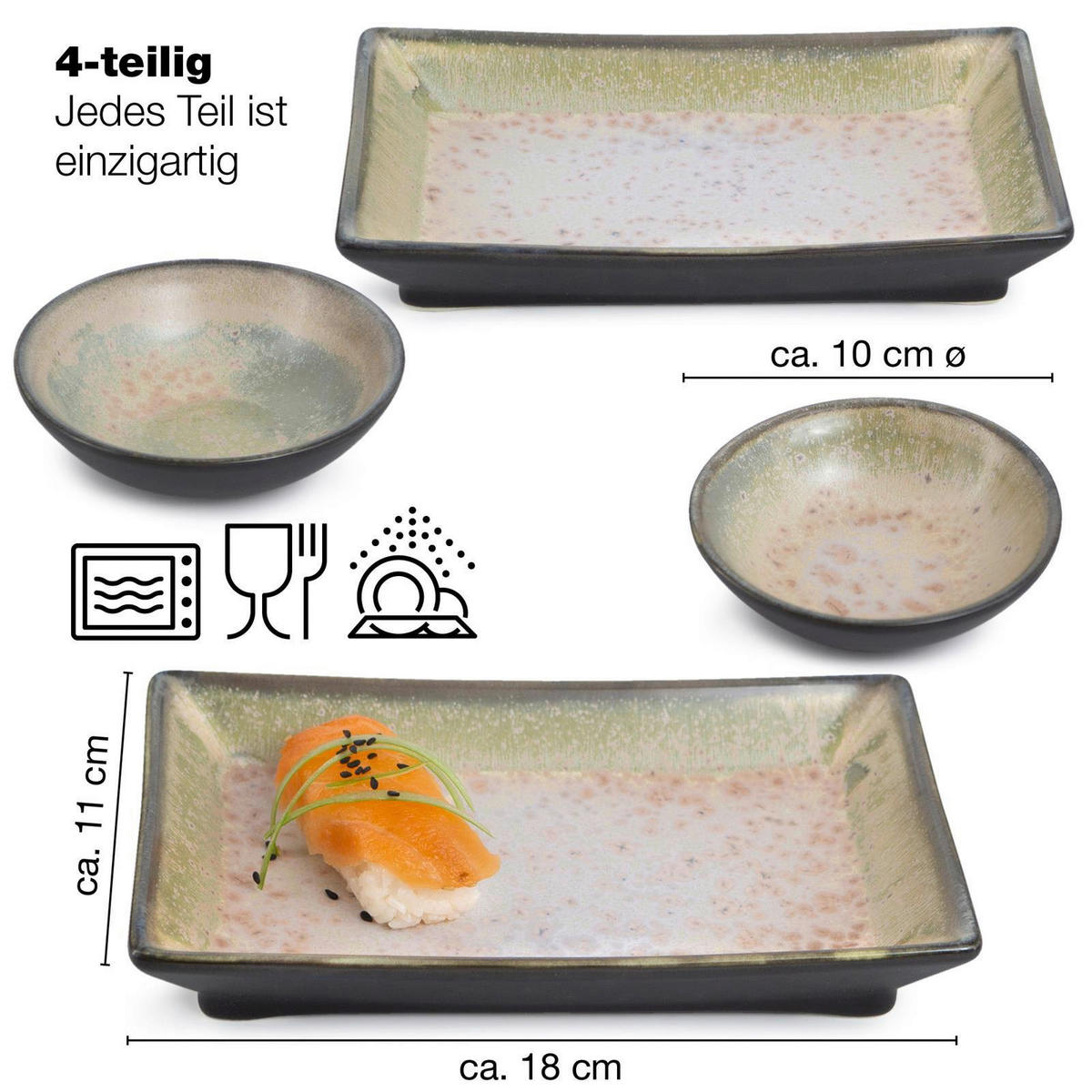 Moritz & Moritz Sushi-Set grün Porzellan Sushiset_4tlg. - lila/grün - Moritz & Moritz