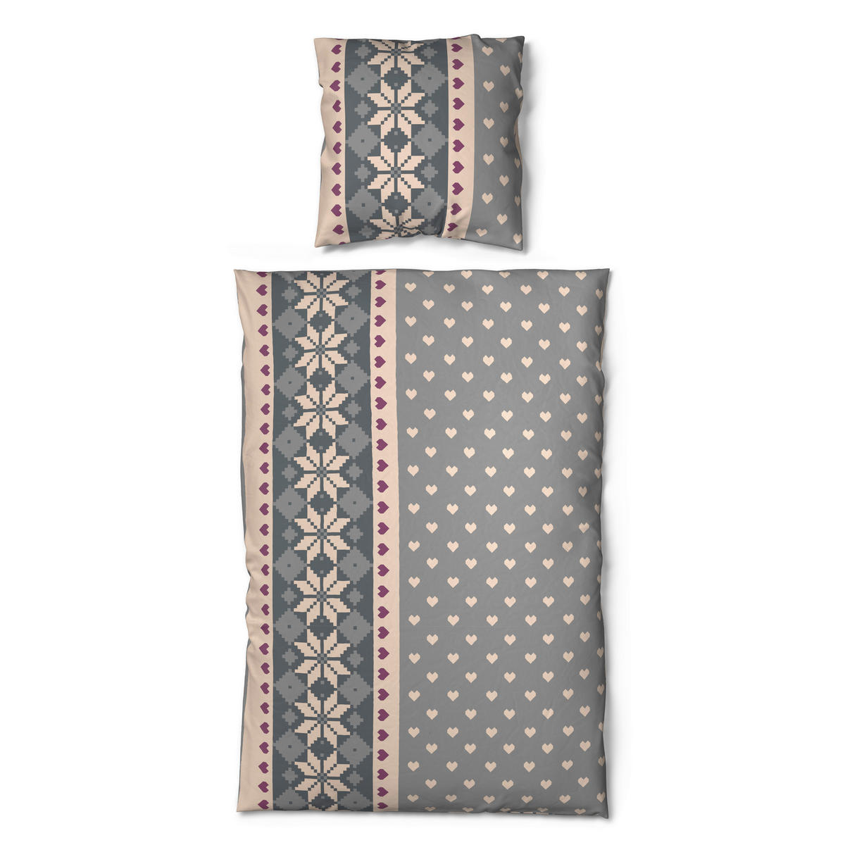 Microfaser Bettwäsche Fleece Bettwäsche_Fleece Strickherzen - grau (135,00/200,00cm)