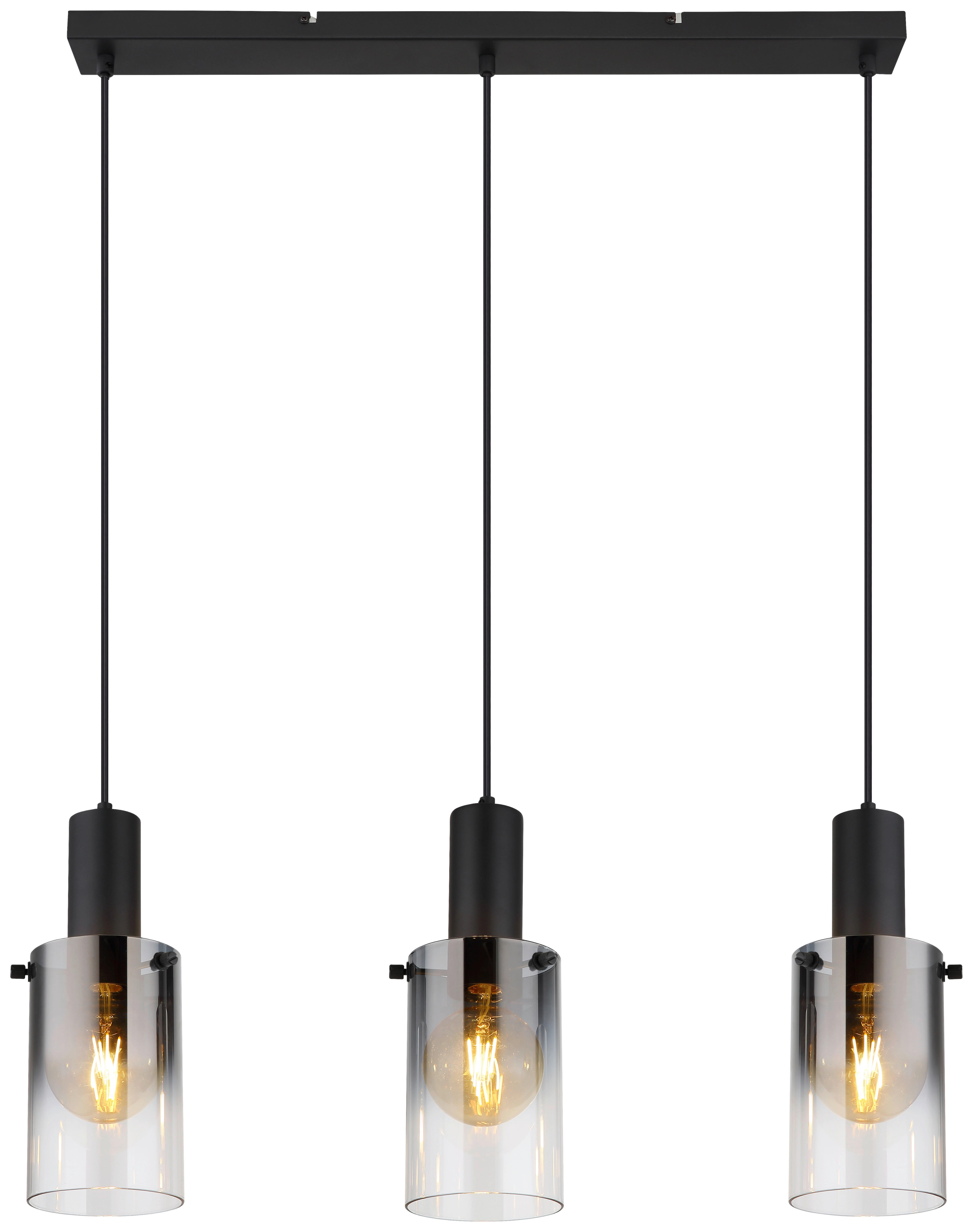 Pendelleuchte schwarz Glas Metall B/H/L: ca. 12,5x150x72,5 cm E27 3 Brennstellen Florentina - schwarz (72,50/12,50/150,00cm)