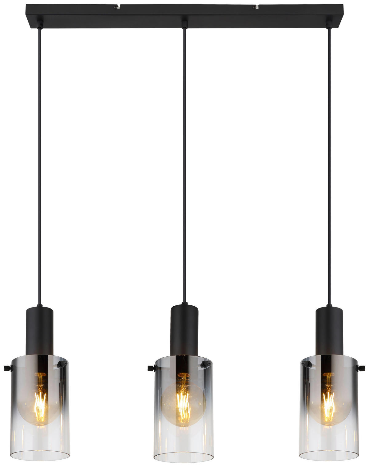 Pendelleuchte schwarz Glas Metall B/H/L: ca. 12,5x150x72,5 cm E27 3 Brennstellen Florentina - schwarz (72,50/12,50/150,00cm)