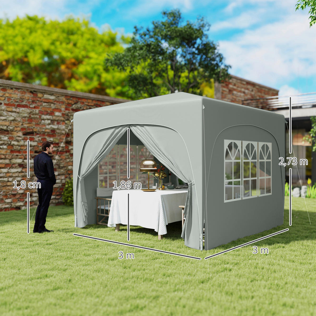 Outsunny Pavillon hellgrau Metall B/H/L: ca. 300x273x300 cm Pavillon - hellgrau (300,00/300,00/273,00cm) - Outsunny