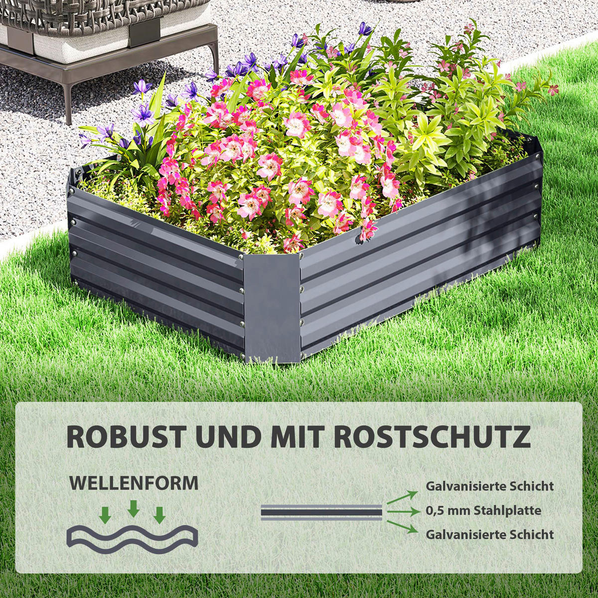 Outsunny Hochbeet dunkelgrau Stahl B/H/L: ca. 90x30x120 cm Hochbeet - dunkelgrau (120,00/90,00/30,00cm) - Outsunny