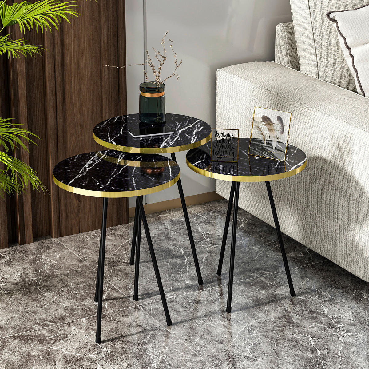 Beistelltisch 3er-Set. 21776160 schwarz Marmoroptik B/H/T: ca. 38x53,5x38 cm 3er-Set. 21776160 - schwarz/Marmoroptik (38,00/53,50/38,00cm) - moebel17