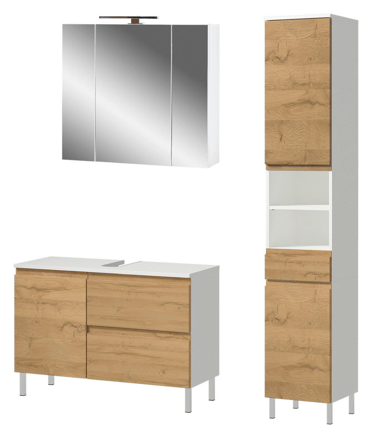 Badezimmer-Set 7954-559 weiß Eiche Grand-Son Nachbildung B/H/T: ca. 129x190x34 cm 7954-559 - Eiche/weiß (129,00/190,00/34,00cm) - Germania