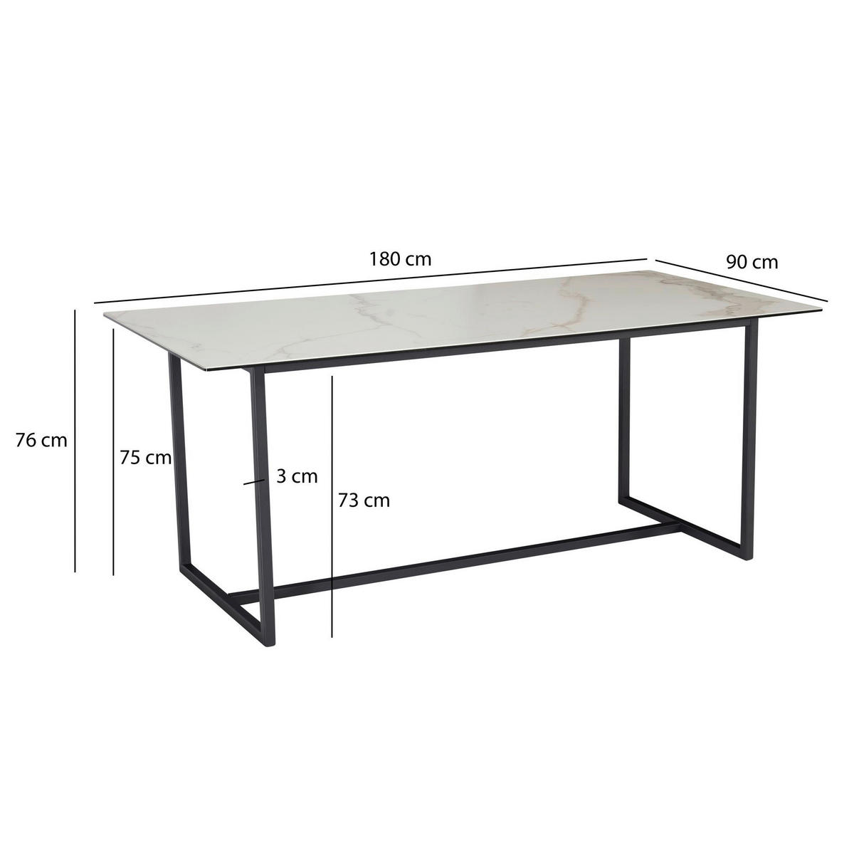 Esstisch weiß Marmor Optik B/H/T: ca. 180x76x90 cm Esstisch - weiß (180,00/76,00/90,00cm) - Wohnling