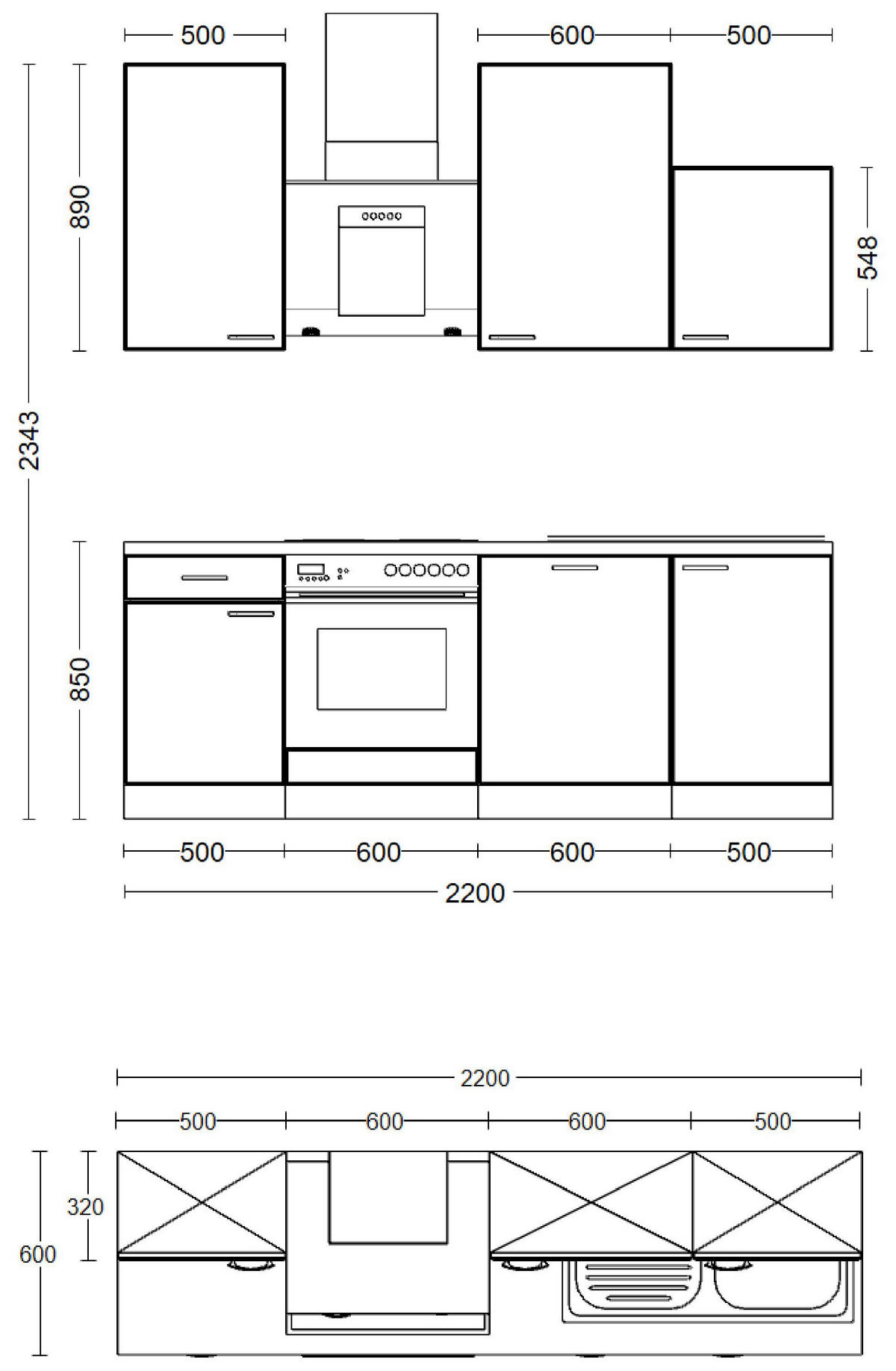 Küchenblock Cara grün matt B/H/T: ca. 220x234x60 cm Cara - schwarz/grün (220,00/234,00/60,00cm) - Flex-Well