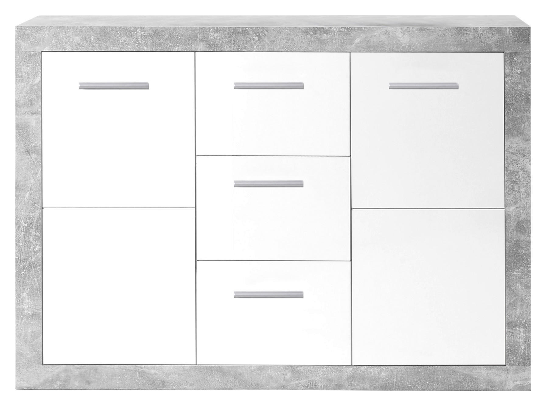 Sideboard Stone Beton Optik weiß glänzend B/H/T: ca. 147x89x37 cm Stone - Beton/weiß (147,00/89,00/37,00cm)