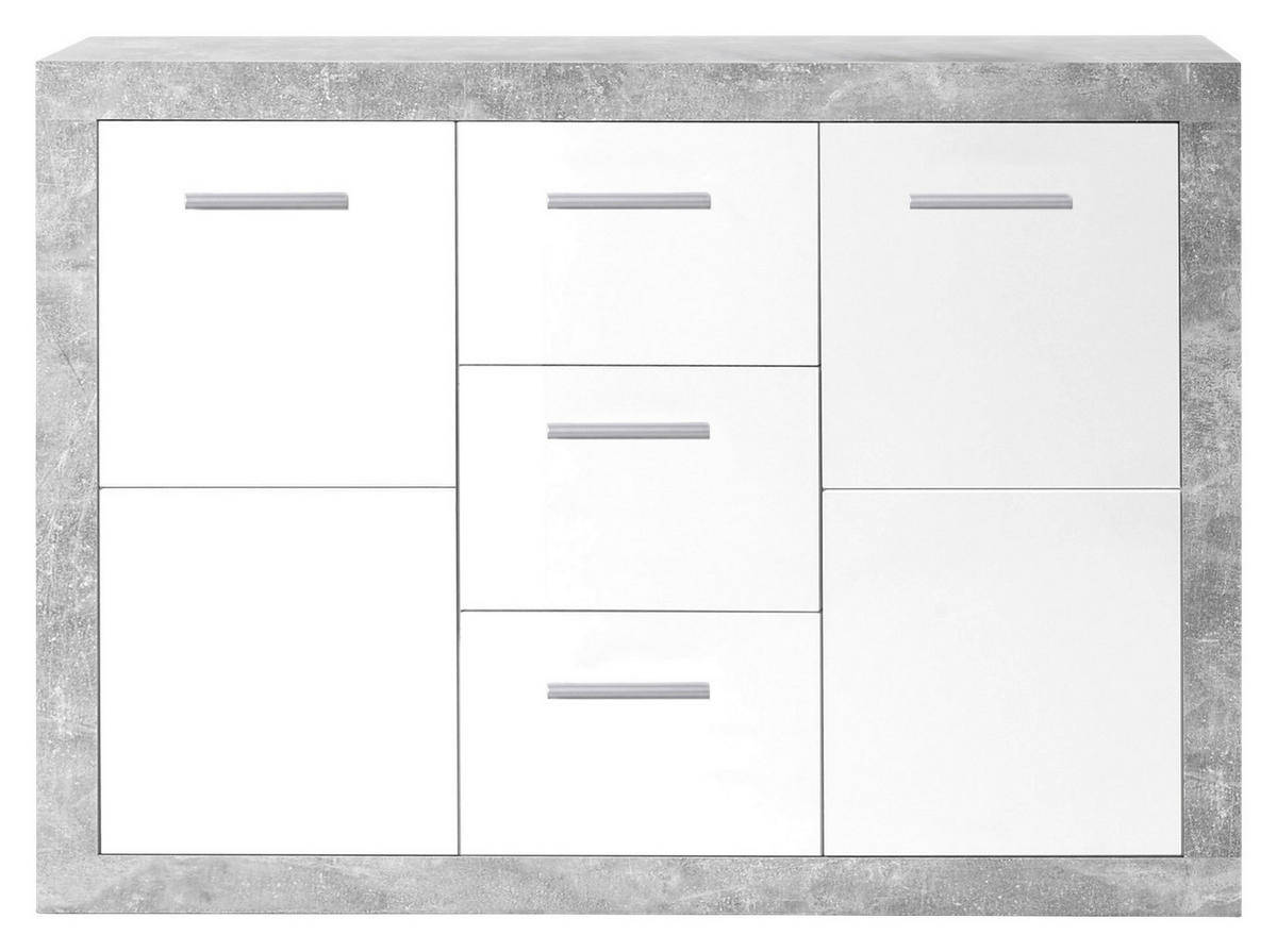 Sideboard Stone Beton Optik weiß glänzend B/H/T: ca. 147x89x37 cm Stone - Beton/weiß (147,00/89,00/37,00cm)