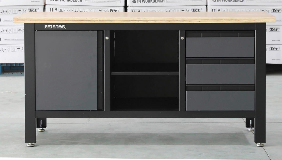 Feistos Werkbank Heros anthrazit Metall B/H/L: ca. 169x87x60 cm Heros - schwarz/anthrazit (60,00/169,00/87,00cm) - Feistos