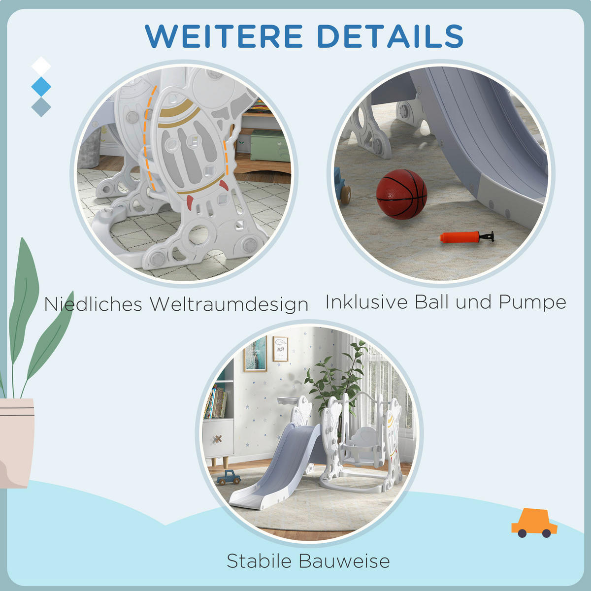 AIYAPLAY Outdoor-Spielzeug grau B/H/L: ca. 185x150x92 cm Kinderschaukel_&_Kinderrutsche_Set - grau (92,00/185,00/150,00cm) - AIYAPLAY