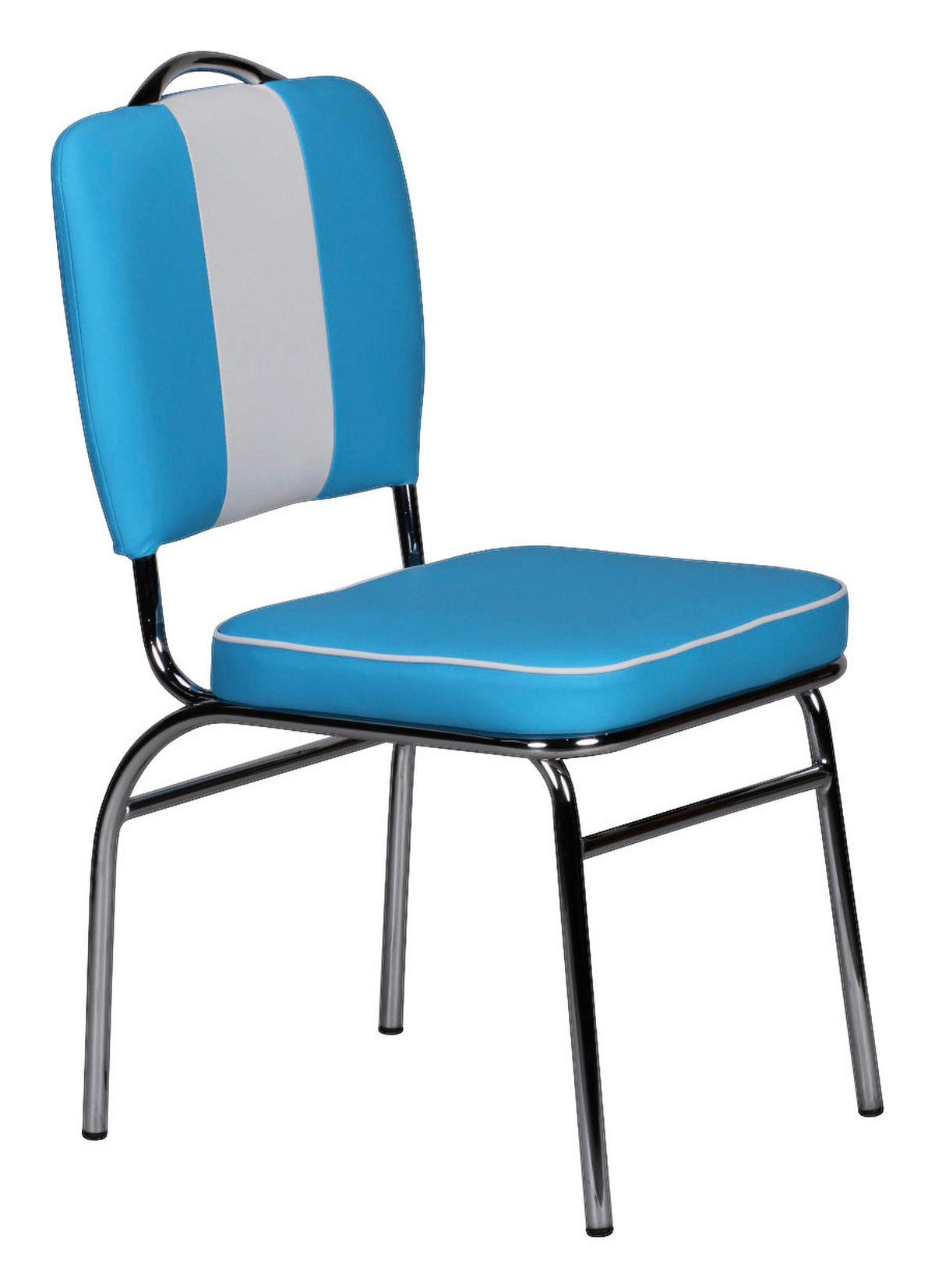 Stuhl blau weiß Chrom Kunstleder Metall Kunstleder B/H/T: ca. 47x90x45 cm Esszimmerstuhl - blau/weiß (47,00/90,00/45,00cm) - Wohnling
