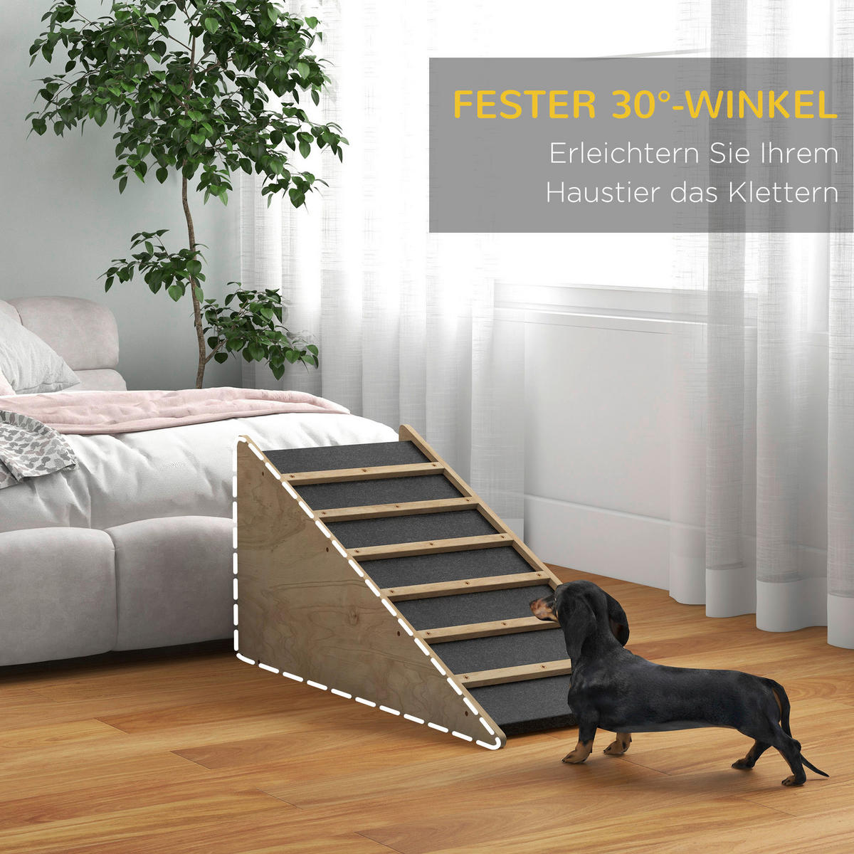 PawHut Haustierrampe natur Holz B/H/L: ca. 40x90x45 cm Haustierrampe - natur/grau (45,00/40,00/90,00cm) - PawHut