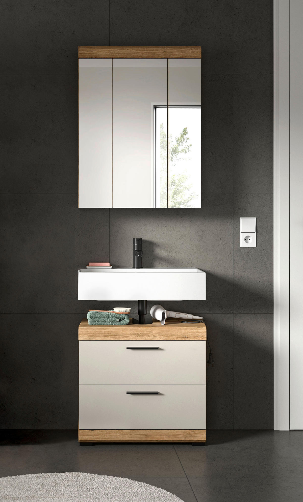 Badezimmer-Set Scout Evoke Oak Nachbildung Kaschmirgrau Nachbildung B/H/T: ca. 60x191x34 cm Scout - Kaschmirgrau (60,00/191,00/34,00cm) - xonox.home