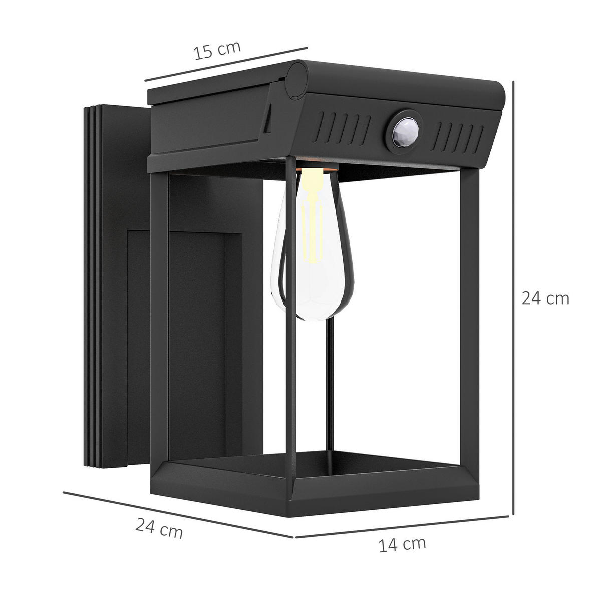 Solar Wandleuchte schwarz Kunststoff B/H/L: ca. 24x24x14 cm Solar Wandleuchte - schwarz (14,00/24,00/24,00cm) - Outsunny