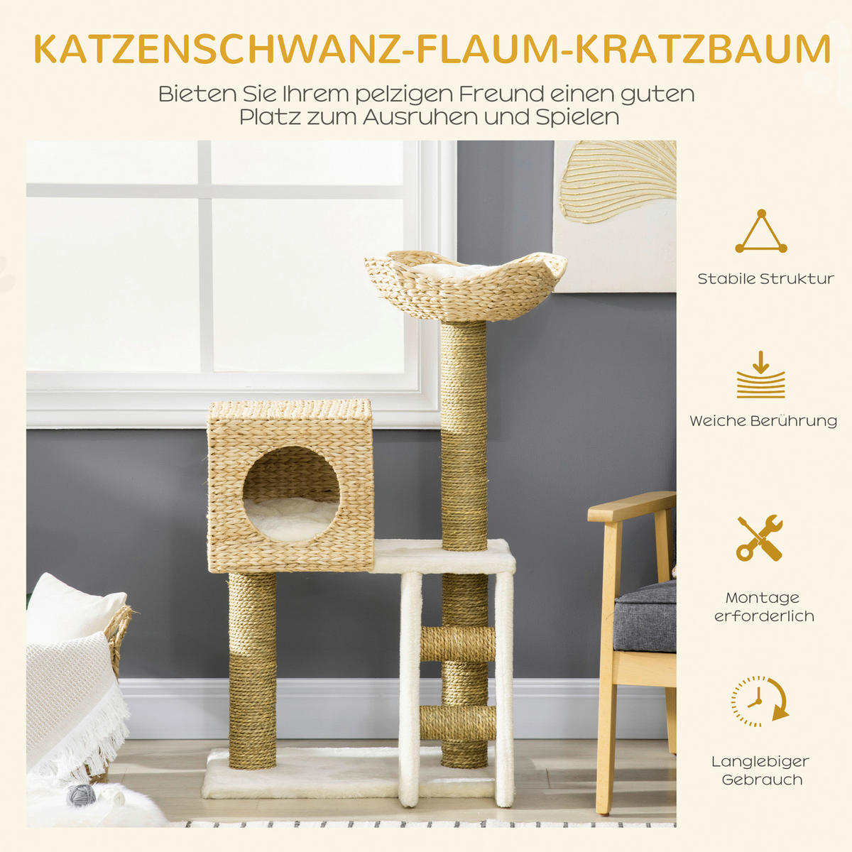 PawHut Kratzbaum natur Holz B/H/L: ca. 37x100,5x57 cm Kratzbaum - natur (57,00/37,00/100,50cm) - PawHut