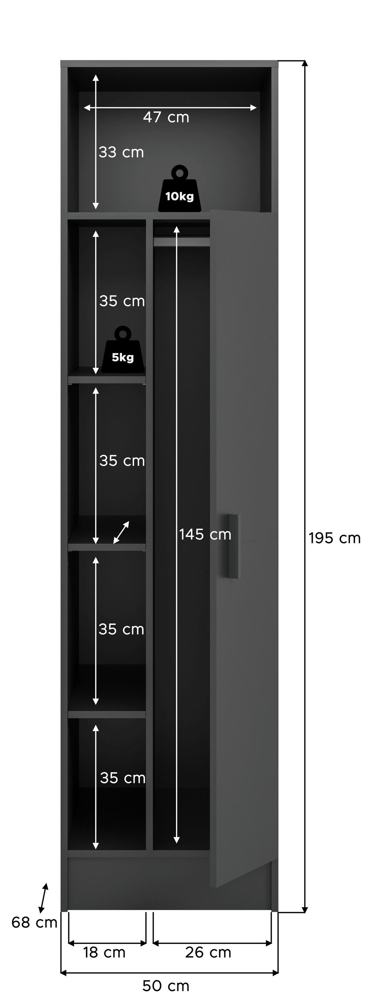 Mehrzweckschrank Free anthrazit B/H/T: ca. 50x196x68 cm Free - anthrazit (50,00/196,00/68,00cm) - xonox.home