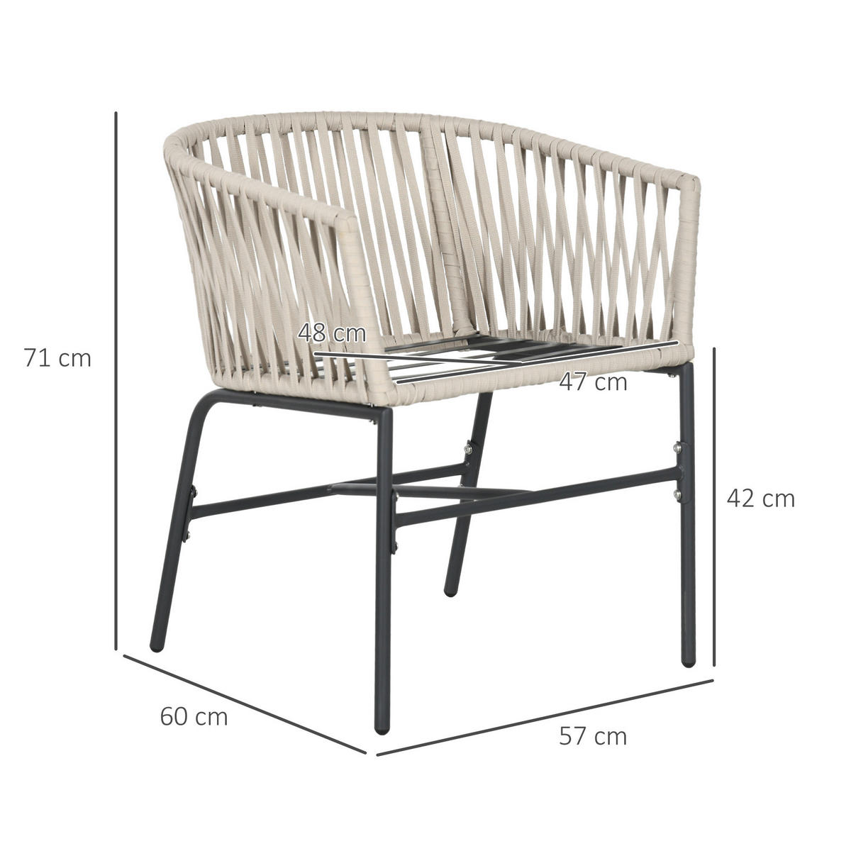 Outsunny Gartenstuhl grau Edelstahl B/H/L: ca. 60x57x71 cm Gartenstühle - grau (71,00/60,00/57,00cm) - Outsunny