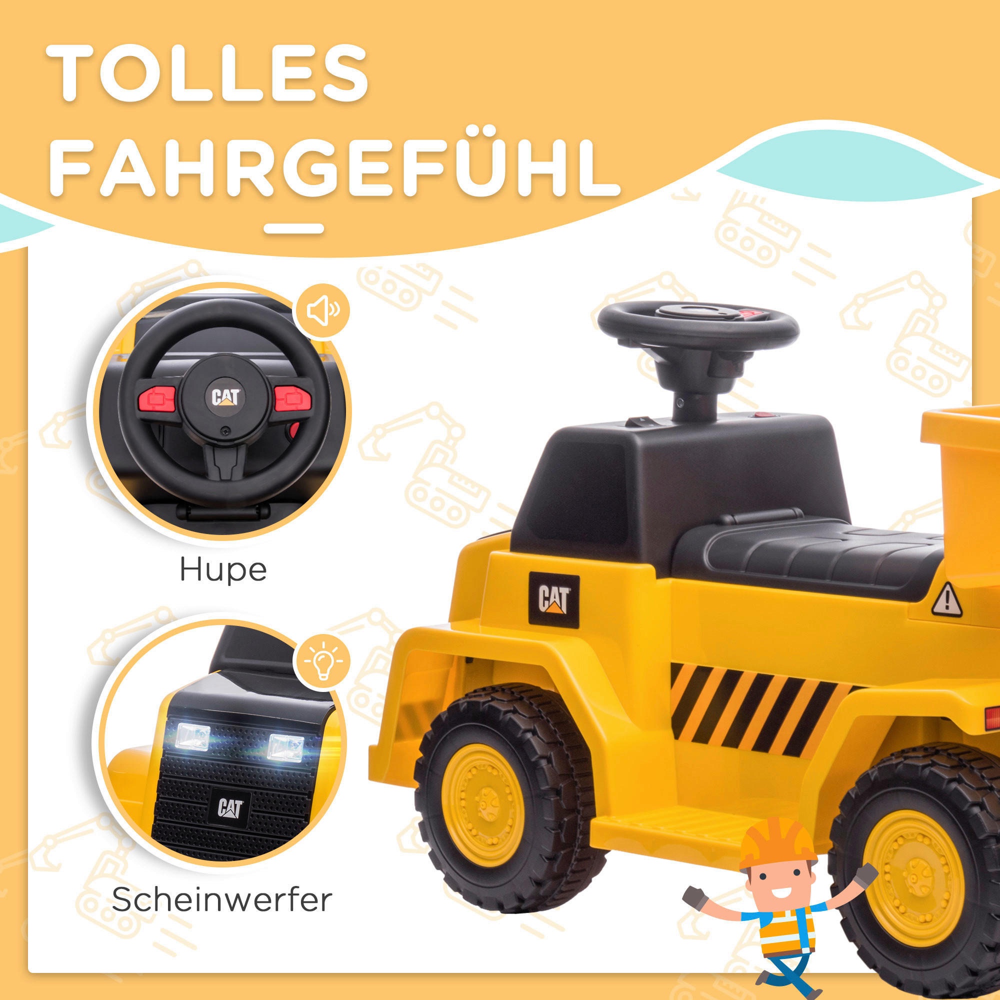 HOMCOM Elektro Kindertraktor gelb B/H/L: ca. 36x74,5x43,5 cm Elektro_Kindertraktor - gelb (43,50/36,00/74,50cm) - HOMCOM