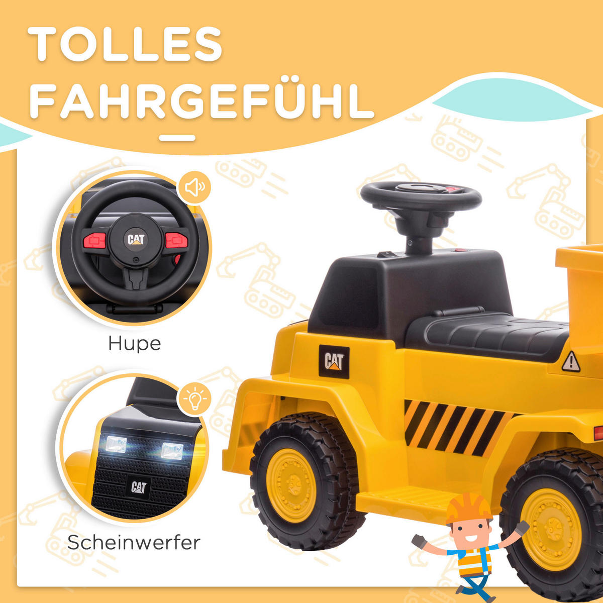 HOMCOM Elektro Kindertraktor gelb B/H/L: ca. 36x74,5x43,5 cm Elektro_Kindertraktor - gelb (43,50/36,00/74,50cm) - HOMCOM