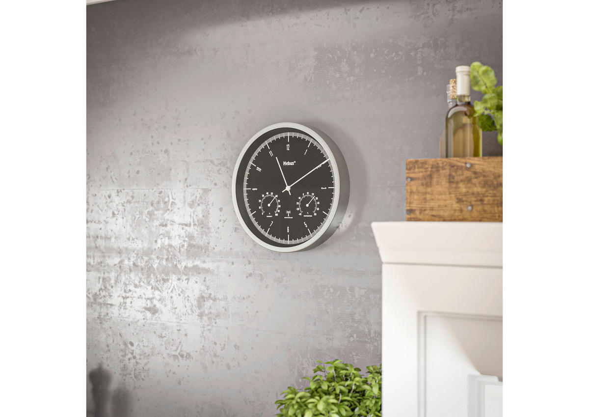 Mebus Wanduhr schwarz D: ca. 25 cm Wanduhr_Funk - schwarz (25,00cm) - Mebus