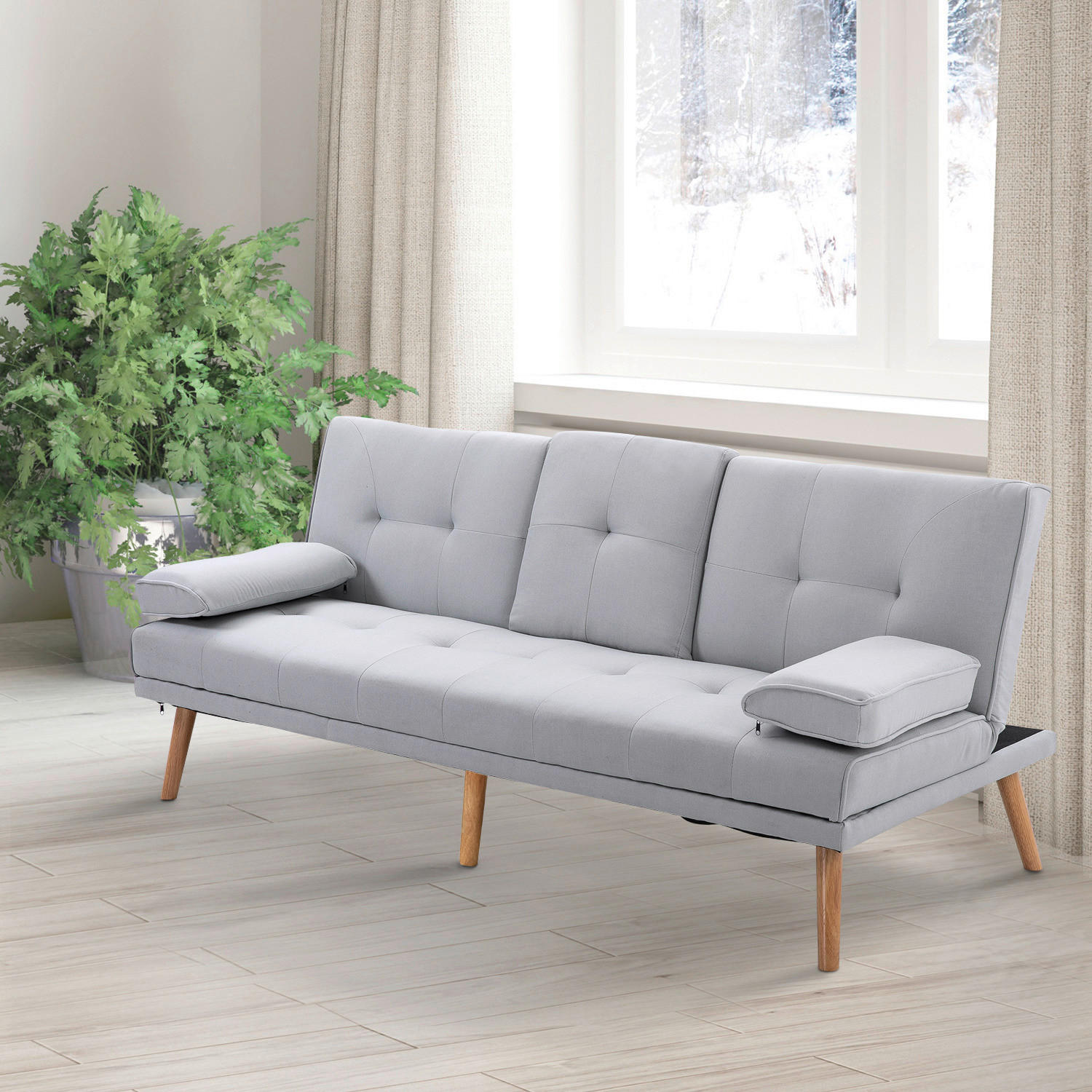 Schlafsofa 833-663 hellgrau B/H/T: ca. 181x78x77 cm 833-663 - hellgrau (181,00/78,00/77,00cm) - HOMCOM