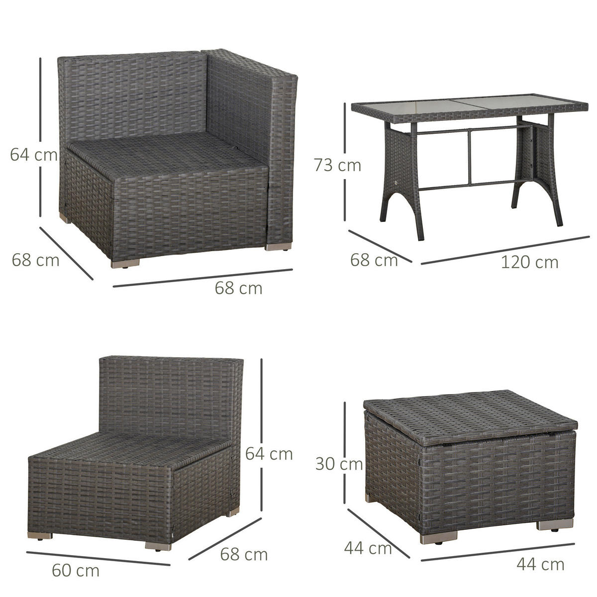 Outsunny Sitzgruppe dunkelgrau Polyrattan B/H/L: ca. 68x120x73 cm Gartenmöbel-Set - dunkelgrau (73,00/68,00/120,00cm) - Outsunny