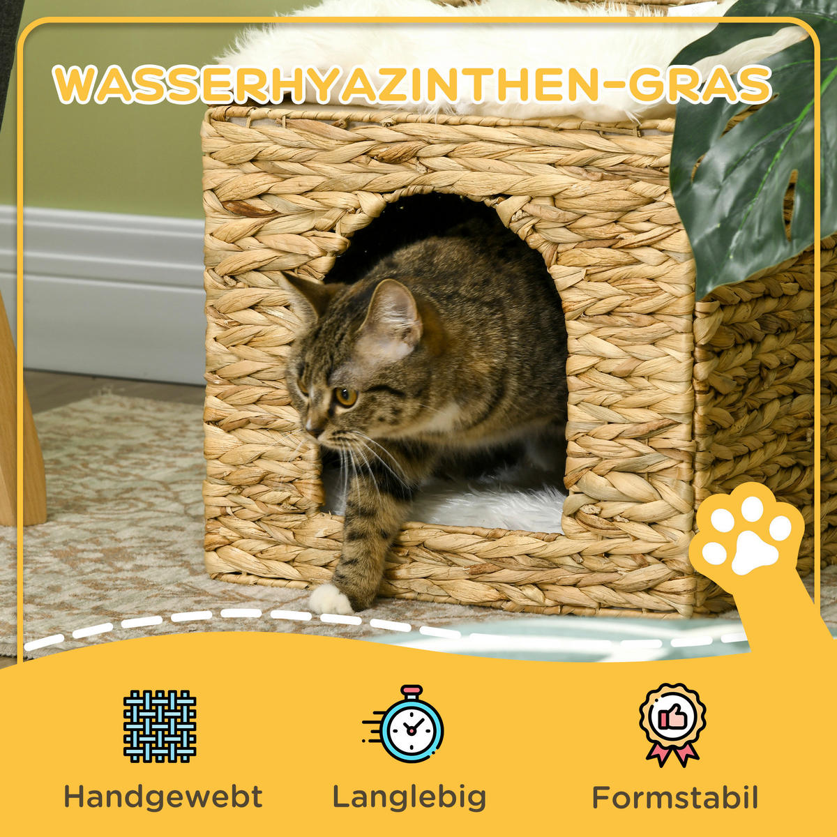 PawHut Katzen-Zubehör braun Polypropylen B/H/L: ca. 37,5x37,5x41,5 cm Rattan_Katzenhaus - braun (41,50/37,50/37,50cm) - PawHut
