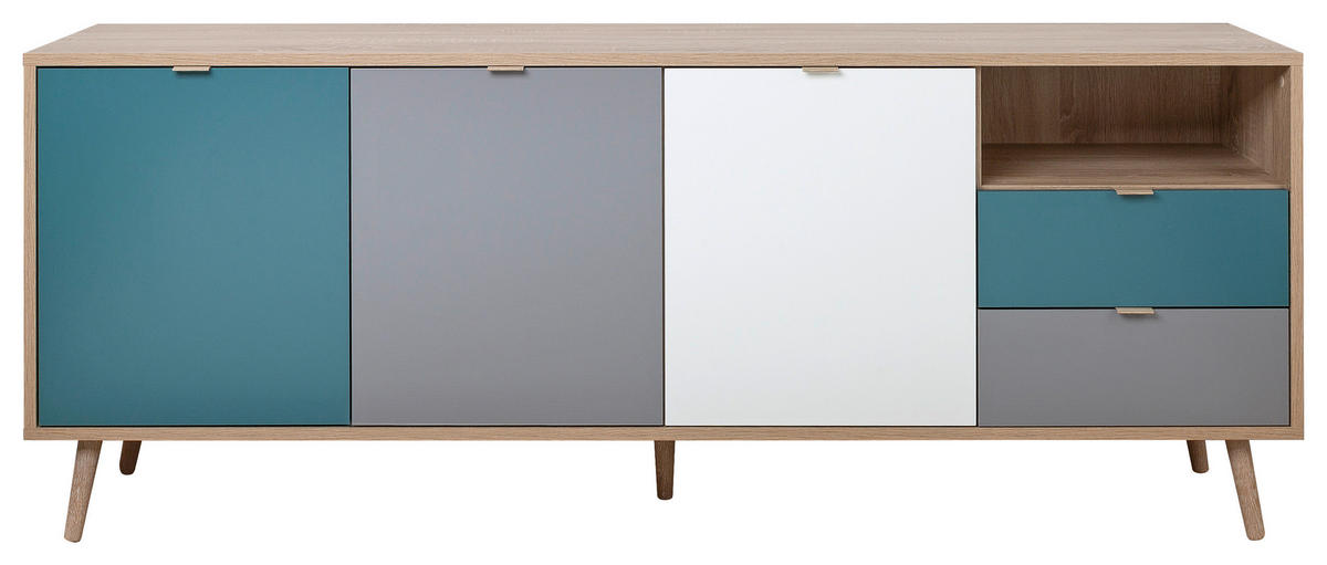 Sideboard Cuba Eiche Sonoma Nachbildung weiß grau petrol B/H/T: ca. 180x71x40 cm Cuba - Eiche/weiß (180,00/71,00/40,00cm)